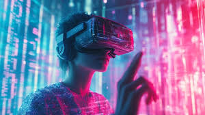 Virtual Reality-a person using a VR headset in a futuristic setting